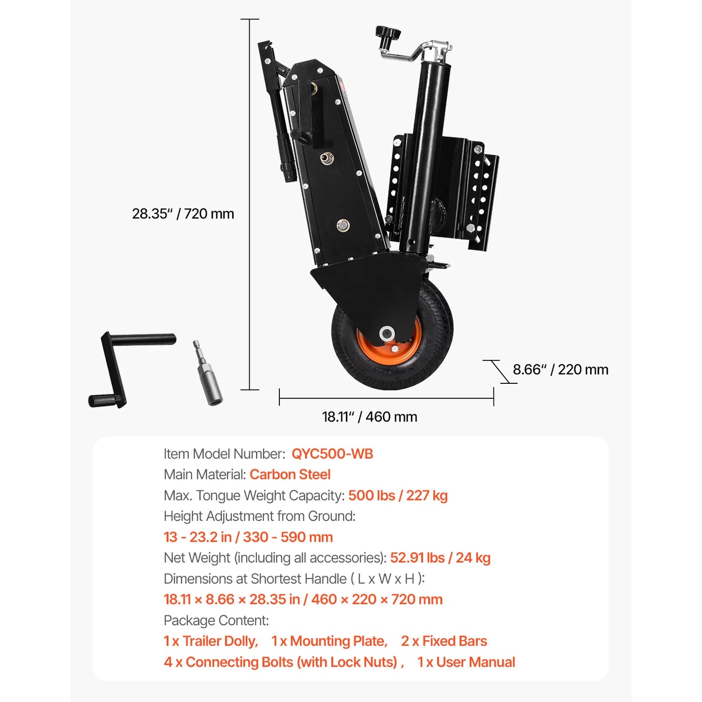 Trailer Dolly – Trailerwagen – Bootsdolly – Verplaatswagen – Verstelbaar – 500 Pond Draagvermogen – 9 Inch Luchtbanden