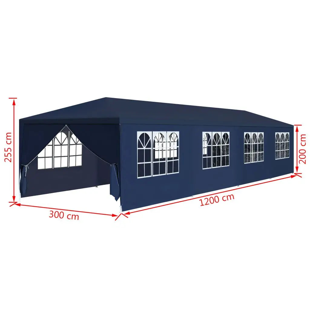 Tuinpaviljoen – Partytent – Tuitent – Overkapping – Waterdicht – 3 x 12 Meter – Roestvrij Staal Frame - Blauw