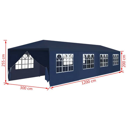 Tuinpaviljoen – Partytent – Tuitent – Overkapping – Waterdicht – 3 x 12 Meter – Roestvrij Staal Frame - Blauw
