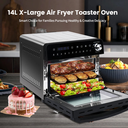 Heteluchtfriteuse - 14L – Mini Oven - 1800W - 240V - XXL - 11 Programma’s – LED Touchscreen - 14L capaciteit - Inclusief Rotisserie - en Accessoires - QUORE