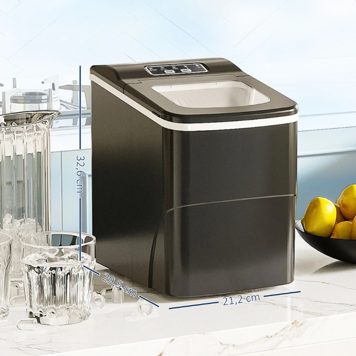 Ijsblokjesmachine - Elektrische Ijsblokjesmachine - Ijsmaker - Ijsmachine - 9 Kubussen elke 8min - Zelfreinigend - met LCD-scherm - 2L - 12 kg/dag - 90W - 220 V-240 V - 50 HZ - 21.2 x 29.5 x 32.6 cm - Zwart