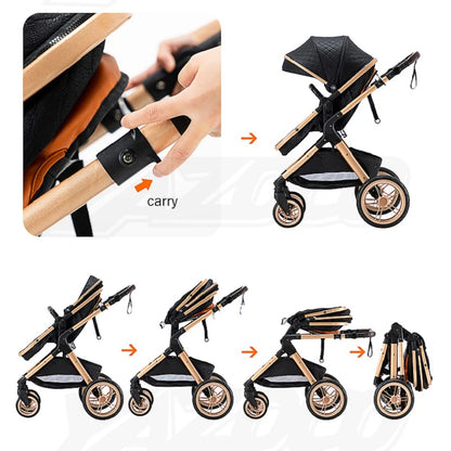 Stroller - Buggy - Kinderwagen 3-in-1 - Kinderwagens - Draagbare Reis Kinderwagen  - Hoogland Pram -Multifunctionele Aluminium Frame Kinderwagen - Hoge uitvoering - Zwart