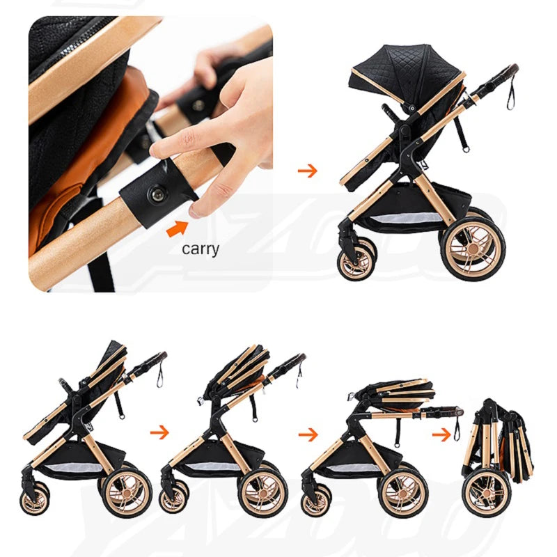 Stroller - Buggy - Kinderwagen 3-in-1 - Kinderwagens - Draagbare Reis Kinderwagen  - Hoogland Pram -Multifunctionele Aluminium Frame Kinderwagen - Hoge uitvoering - Hoge versie - Khaki