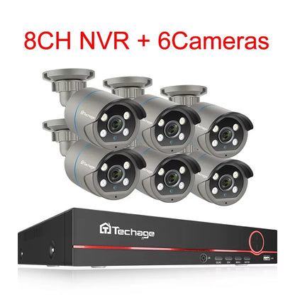 Комплект Techage 8CH HD 4MP POE NVR, система видеонаблюдения, H.265, обнаружение лиц, наружная двусторонняя аудио IP-камера, ком