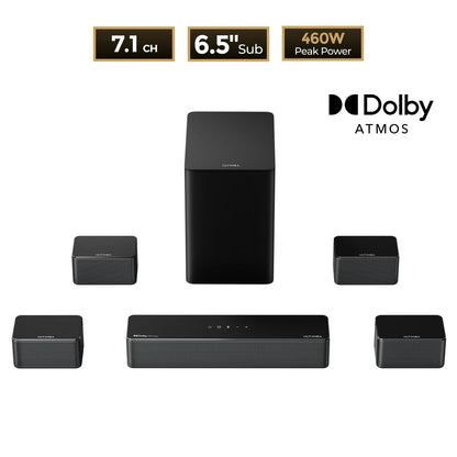 7.1 Soundbar – Home Cinema Geluidssysteem – Surround Sound Speaker – Draadloze Subwoofer – 460W Vermogen – Dolby Atmos 3D Geluidsbeleving – App Bedienbaar
