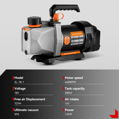 Vacuümpomp - Vacuümpomp Air Conditioner - Vacuümkamer - Vacuumpomp - Vacuümkamer met pomp - Koelgereedschap - Air Conditioning Pomp - 7CFM 1/2HP - 5PA 1/4 Luchtinlaat Koelkast Airconditioning Vacuüm - Zonder batterij