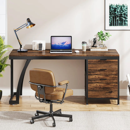 Bureau – Computerbureau – Werktafel – Studiebureau – Schrijftafel – Industriële Constructie – Verstelbare Laden - Rustiek Bruin - QUORE