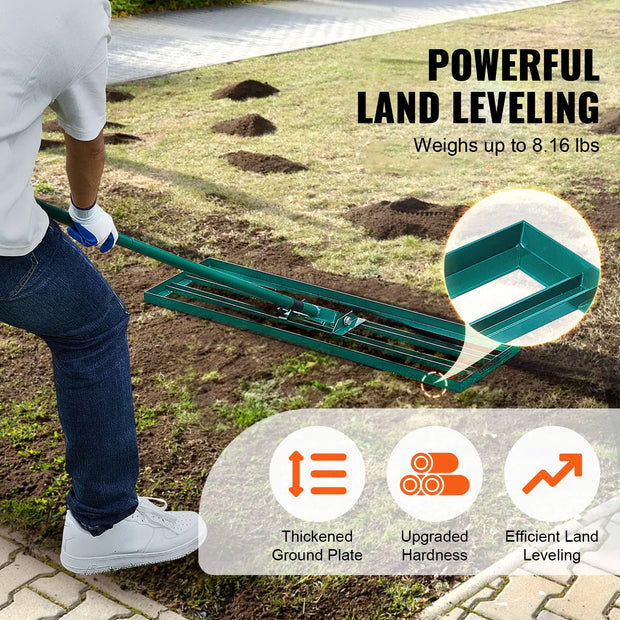 Gazonhark - Bladhark - Hark - Nivellerende Hark - Gazon Leveler  - Heavy-duty Gazonnivelleerhark - 10x30inch - met 78inch Stalen Verlengde Steel Handle - for Garden Golf Lawn Farm