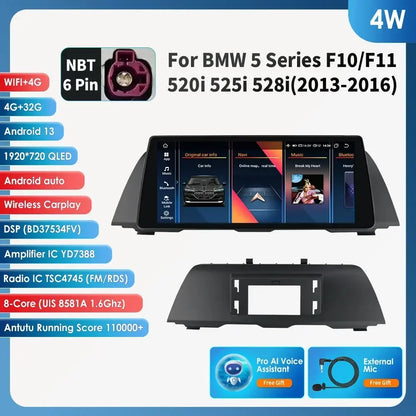 AI Intelligent Player 2din Android Car Radio Multimedia Video Player for BMW 5 Series F10 F11 F12 CIC NBT GPS Nav Carplay 4G RDS