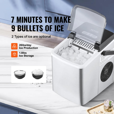 Vevor - Ice Cube Machine - Ice Cubes - Ice Cube Maker with Ice Scoop - App Controllable - Self-cleaning Function - 105W - 1.8lbs - Black
