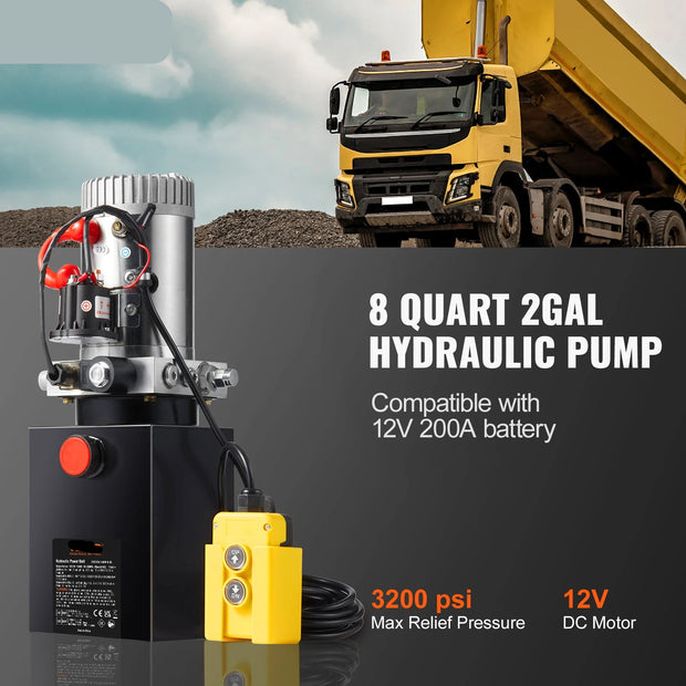 Hydraulische Pomp - 8 quart - Pomp voor Dump Trailer - Enkelwerkend - Hydraulischaggregaat - 3200 PSI Max Ontlastdruk Auto Heffen - Zwart