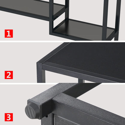Sidetable - Smalle tafel - Smalle kast - Vakkenkast - Industrieel - Hout en Metaal - 110x30x85cm - Zwart