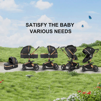 360° Baby Stroller 3 IN 1 Car Seat Stroller Combo Travel System Strollers High Landscape Leather Large Storage Stroller Infant