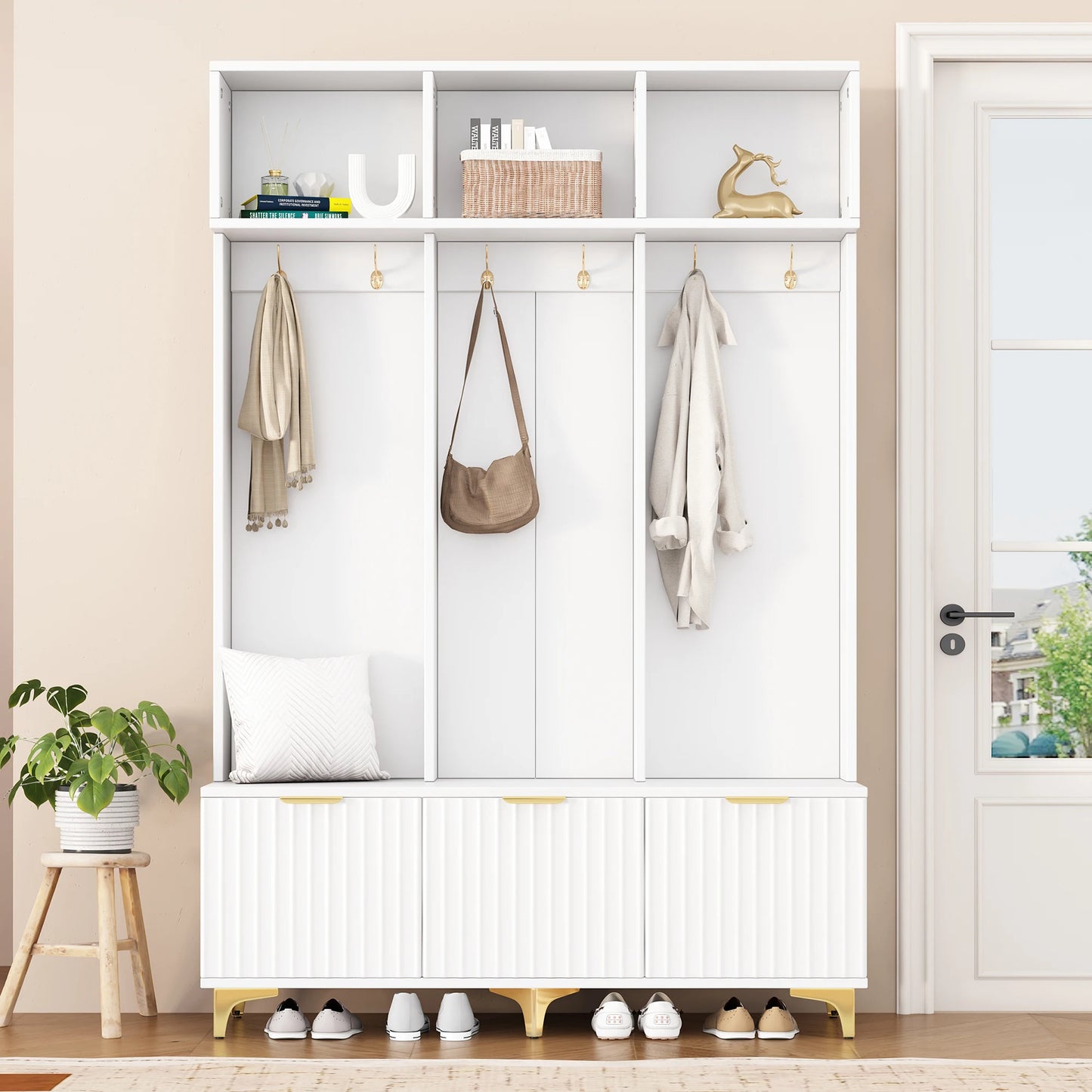 Multifunctionele Kledingkastset - Laden - Kledinghaken - Modern design met Mydraulische - Scharnieren en Praktische - Opbergruimte - 192 cm - Wit