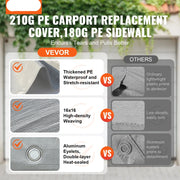 Tent - Vervangende Overkapping - Pickup Truck Tent - Zonder Frame - 10x20 ft - Garage Tent - Shelter Tarp - Waterdicht & UV-beschermd - Tuin Buiten Carport - Grijs