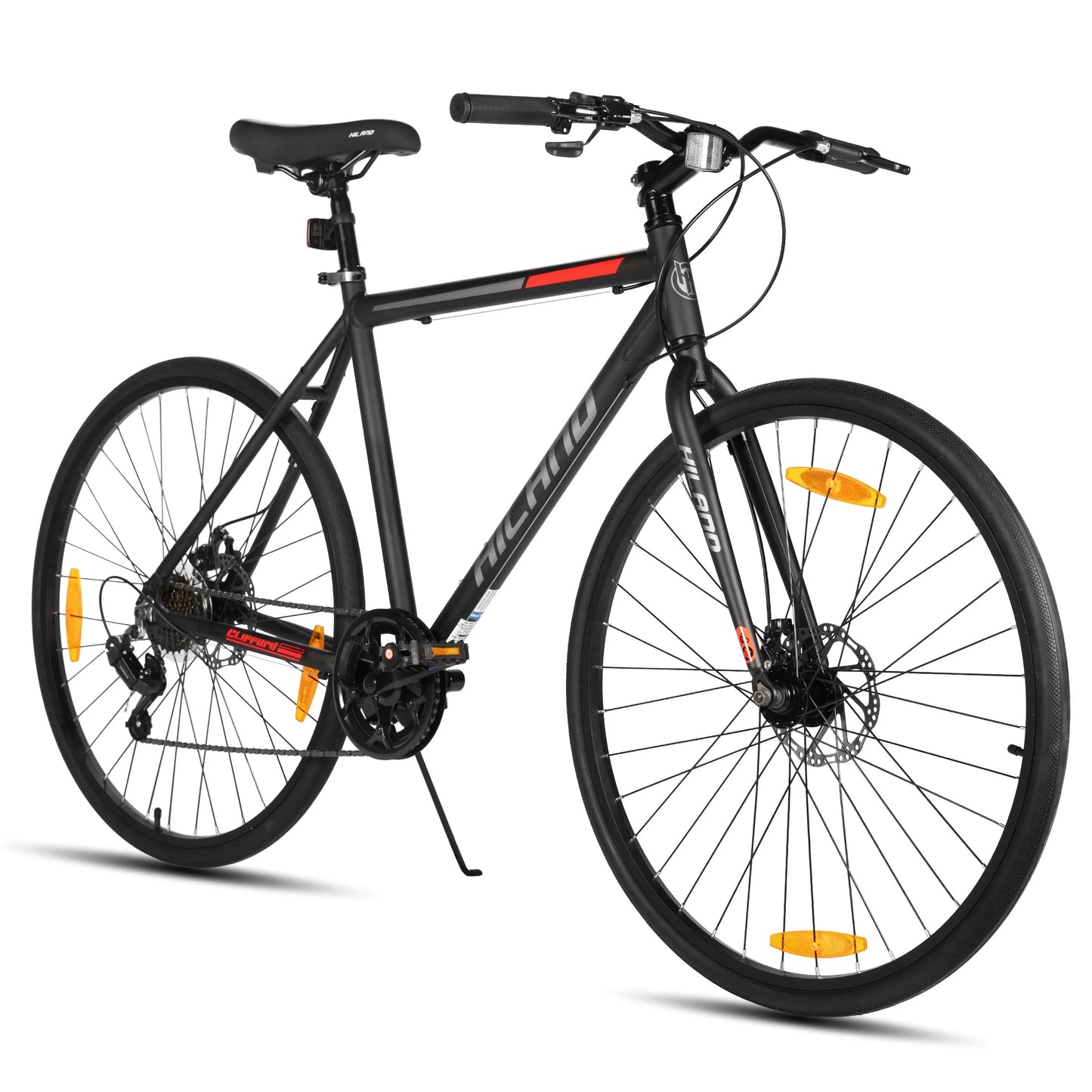 Hiland 700C Men's and Women's Road Bike, Lightweight Aluminum Frame, 7-Speed Dual Disc Brake Racing, 28-Inch Commuter Road Bike