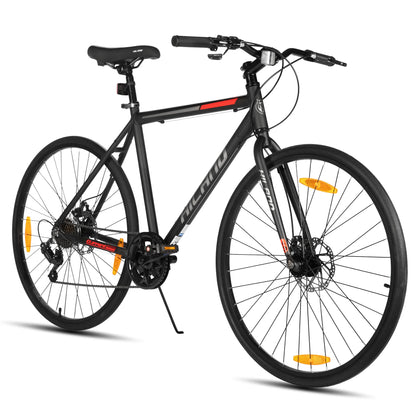 Hiland 700C Men's and Women's Road Bike, Lightweight Aluminum Frame, 7-Speed Dual Disc Brake Racing, 28-Inch Commuter Road Bike