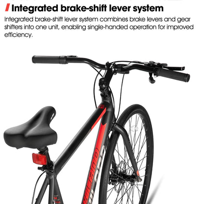 Hiland 700C Men's and Women's Road Bike, Lightweight Aluminum Frame, 7-Speed Dual Disc Brake Racing, 28-Inch Commuter Road Bike