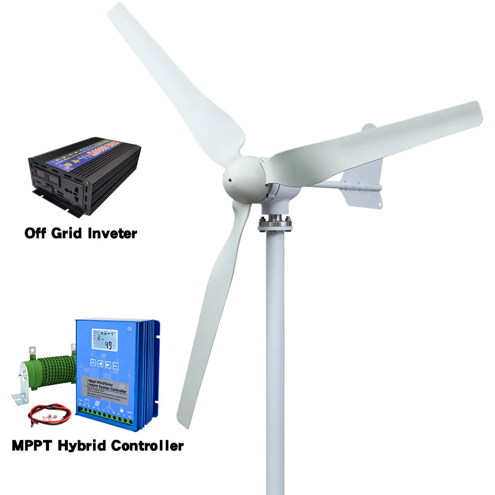 Windturbine - Windmolen - Windturbine Generator - Windenergie - 4000W - 48V - Off-Grid Systeem - Stille en Efficiënte 3-Bladige Oplossing - Horizontale - Stille Windgenerator voor Huishoudelijk Gebruik