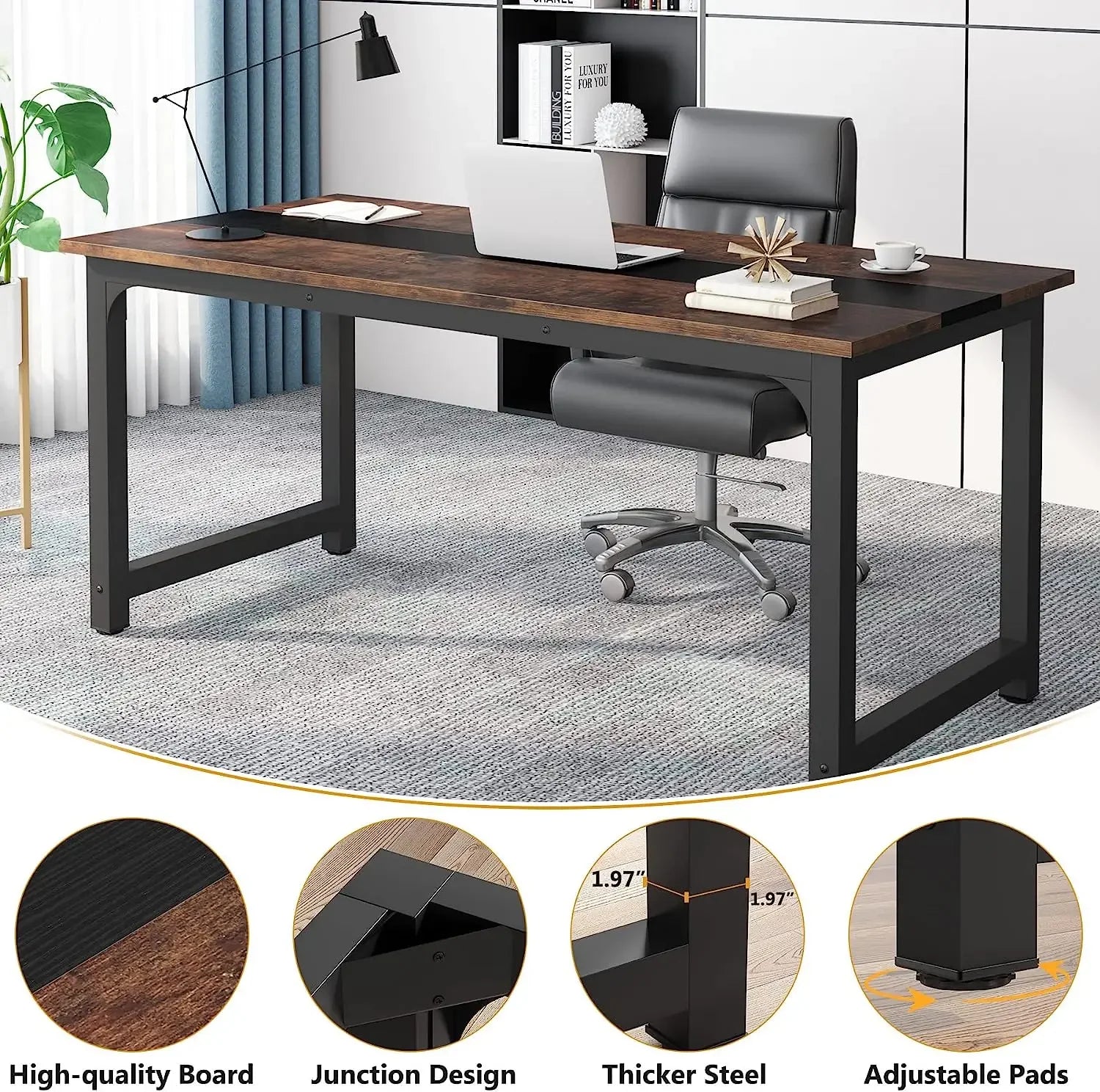 Bureau – Werkplek – Computerbureau – Schrijftafel – Studiebureau – 180 Cm Breed – E1 Spaanplaat Metalen Poot - QUORE