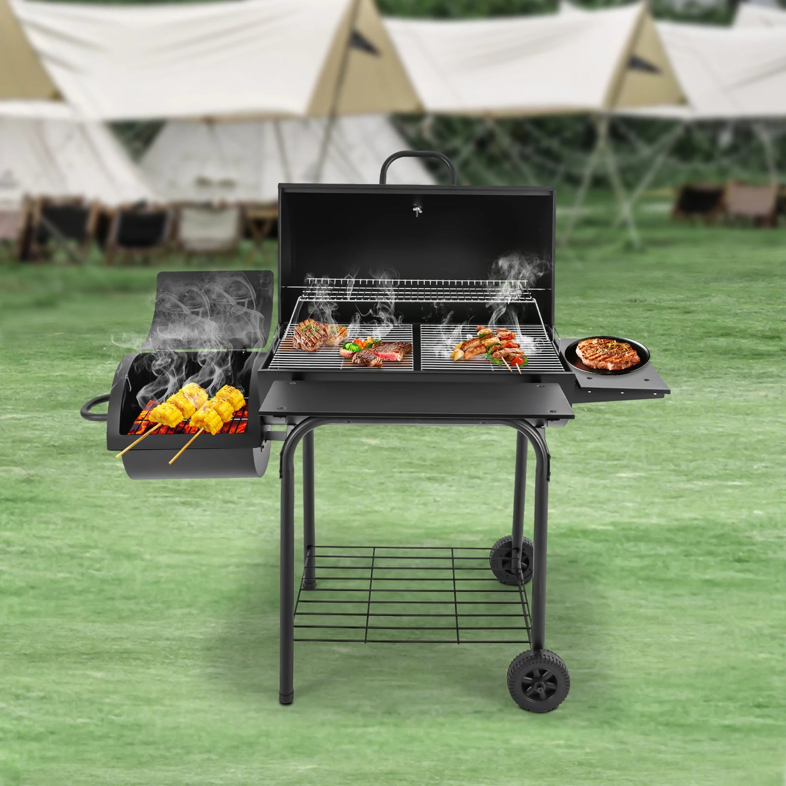 Houtskoolbarbecue – Grote BBQ – Buiten Grill – Kolenbarbecue – Tuinbarbecue – Hoogwaardig Legeringsstaal – Verstelbare Warmte - QUORE