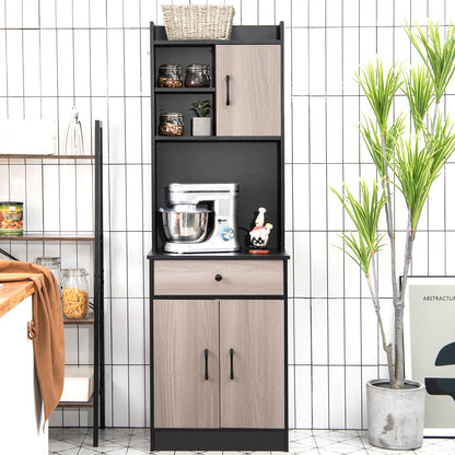 Keukenkast - buffetkast met lade - verstelbare planken en kabelgat -  hoge kast keukenhout - grote open ruimte voor magnetron - vrijstaand - 60 x 40 x 180cm