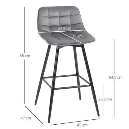Barstoel – Barkruk – Barstoel Met Rugleuning – Verstelbare Barkruk – Hoge Barkruk – Velvet Bekleding – Metalen Frame – Zithoogte 64,5 cm - Grijs