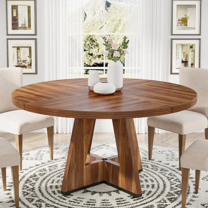 Ronde Eettafel – Rond Tafel – Eettafel Voor 6 Personen – Landelijke Eettafel – MDF Tafel – 120 Cm Diameter – Waterbestendig Blad - 120 x 120 x 75 cm - Bruin
