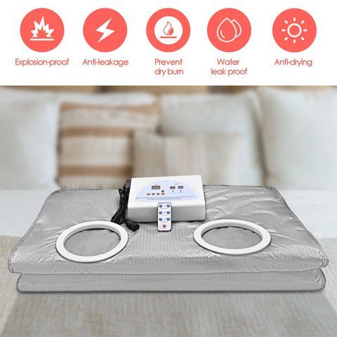 Sauna Deken - 650W - 220V - 60Hz - 2-Zone - Buitenkant Oxford-doek, binnenkant PVC - Stress - Pijnverlichting - Fibromyalgie - Reuma - Infraroodtherapie - Ontspanning - Zilver - QUORE