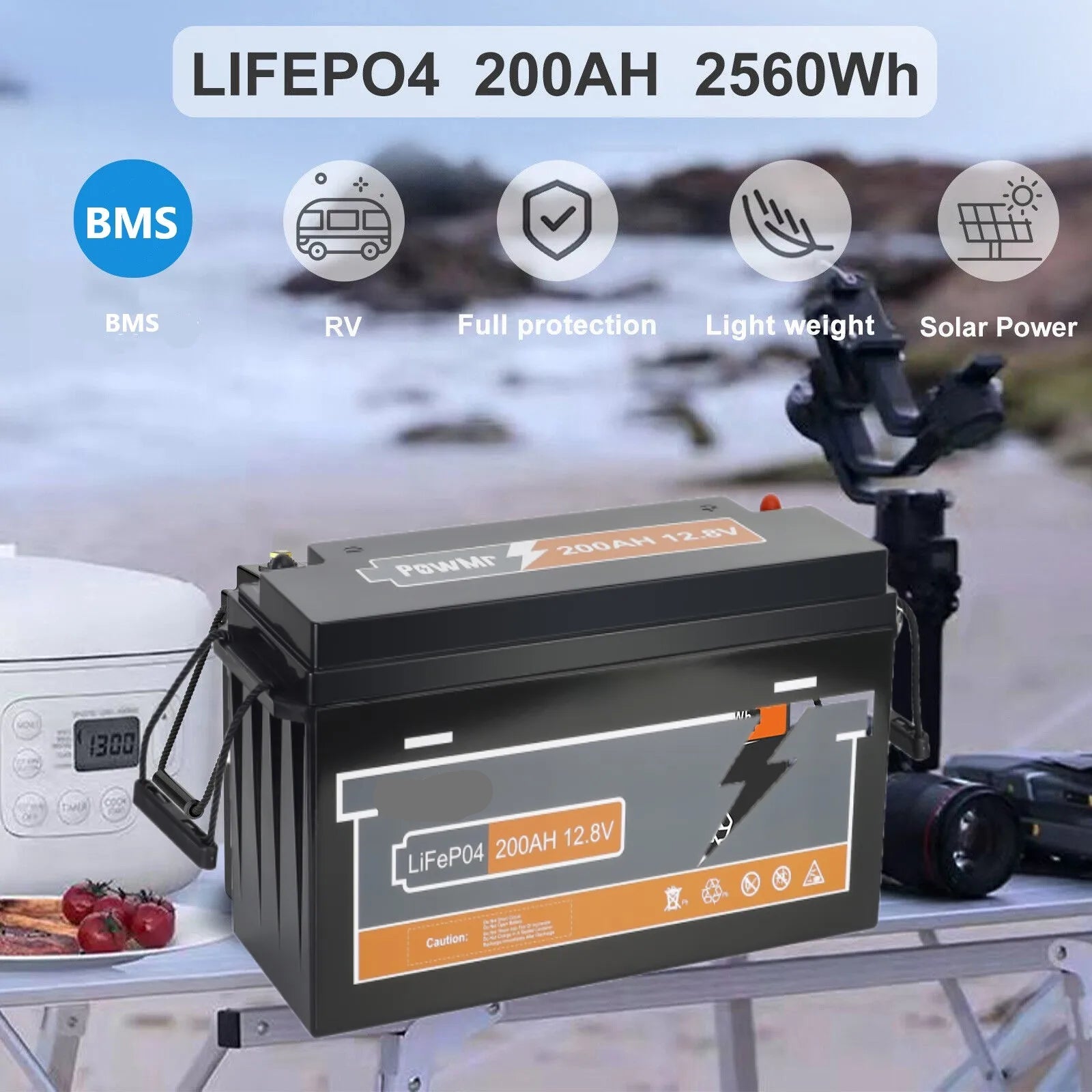 LiFePO4 Accu – Zonnebatterij – Camperaccu – Bootbatterij – Noodstroom – 200Ah Capaciteit – 12,8V Spanning - QUORE