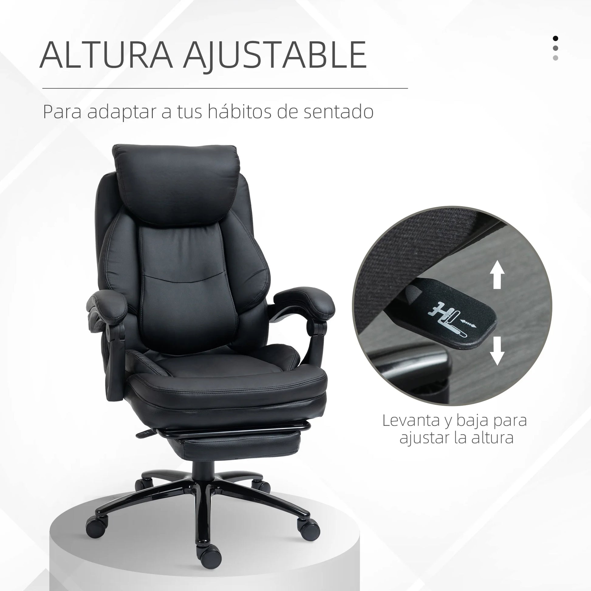 Bureaustoel – Ergonomische Stoel – Office Chair – Draaistoel – Gamingstoel – Verstelbare Zithoogte – Kantelbare Rugleuning Met Voetensteun - Zwart - QUORE