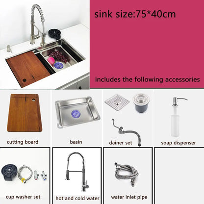 RVS Undermount Spoelbak – Inbouw Spoelbak – Keukenspoelbak – Enkele Bak – Binnenbouw Wastafel – 75x40 cm – 304 Roestvrij Staal – Waterfall Kraan