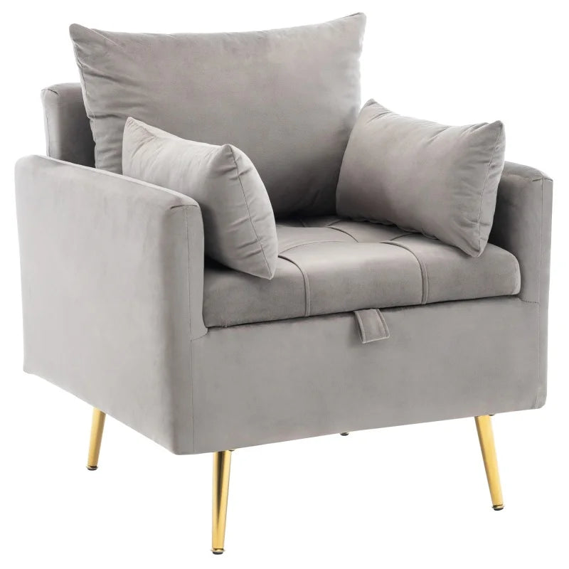 Velvet Fauteuil – Lounge Stoel – Relaxstoel – Leesstoel – Zitstoel – Met Opbergruimte – Stevig Houten Frame