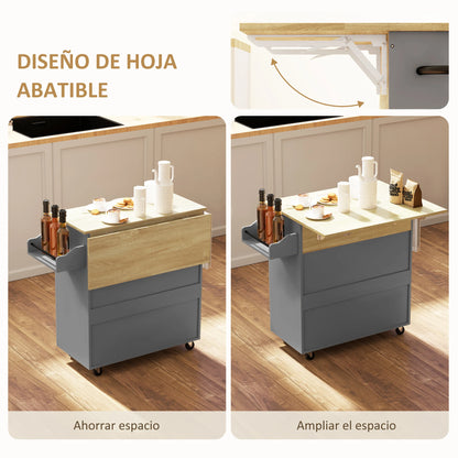 Homcom Kitchen Island with Wheels Folding Wing 106X42X87 cm - QUORE