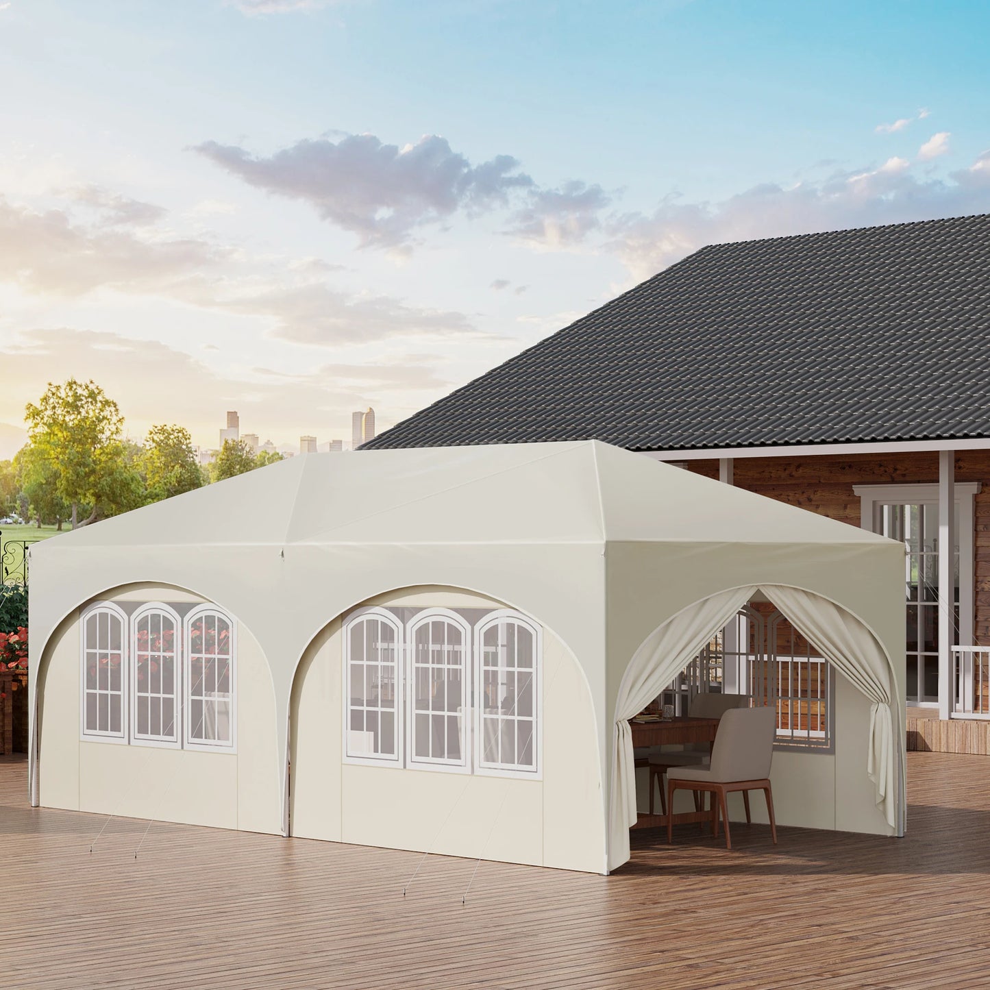 Vouwpaviljoen Gazebo - Gazebo Pop-Up Tent - Tuinpaviljoen - Kampeertent - Overkapping - Paviljoen - Opvouwbare Partytent - Tenten - 3x6m - 6 Zijkanten Verstelbare - Verstelbare Hoogte - Waterdichte - Beige - QUORE