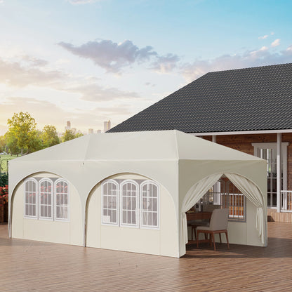 Vouwpaviljoen Gazebo - Gazebo Pop-Up Tent - Tuinpaviljoen - Kampeertent - Overkapping - Paviljoen - Opvouwbare Partytent - Tenten - 3x6m - 6 Zijkanten Verstelbare - Verstelbare Hoogte - Waterdichte - Beige - QUORE