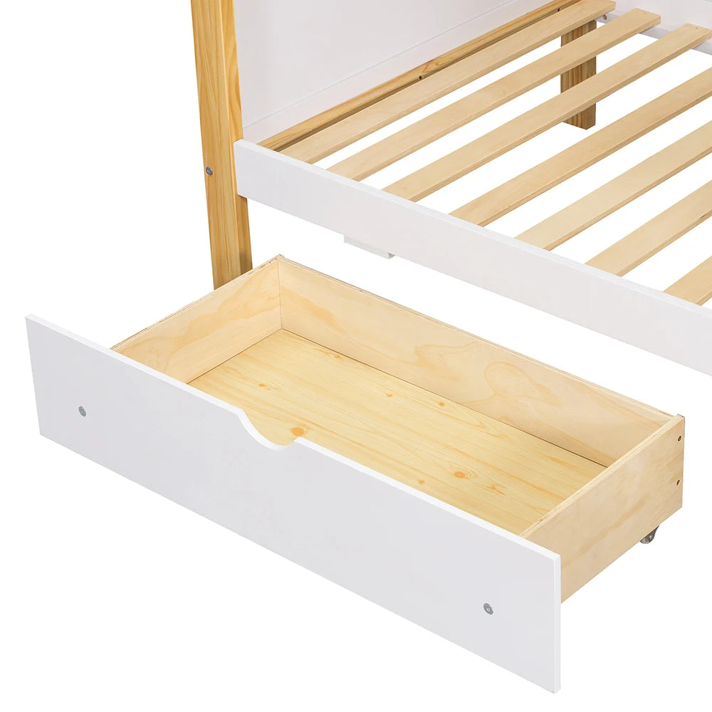 Kinderstapelbed – Stapelbed Kinderbed Bedbank Speelbed – Wit 90x200 cm – Glijbaan – Opberglades met Wieltjes
