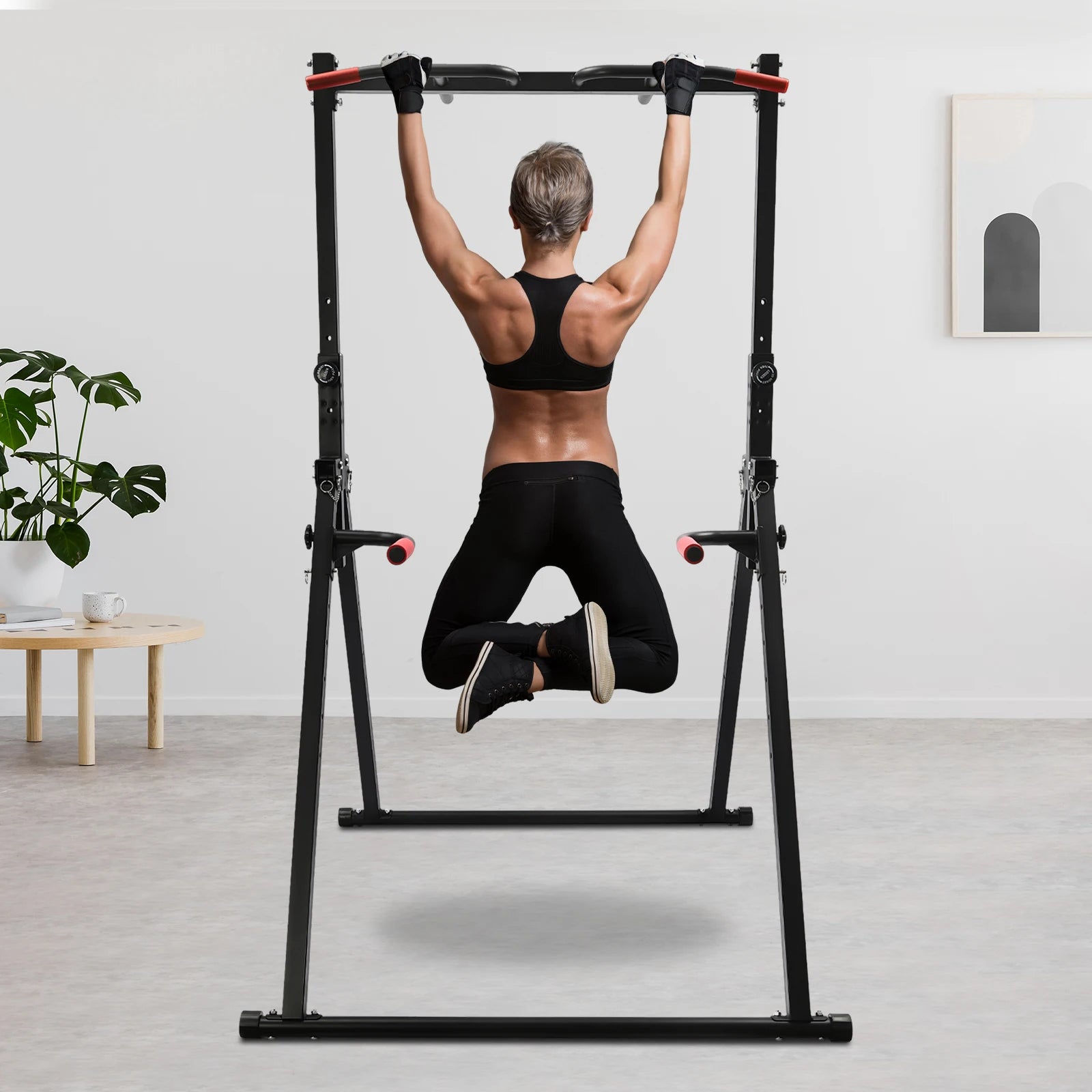 Verstelbare Pull-up Bar – Optrekstang – Klimrek – Krachtstation – Huistrainingsapparaat – Zwart – Max. 200 kg Draagvermogen – Hoogwaardig Koolstofstaal - QUORE