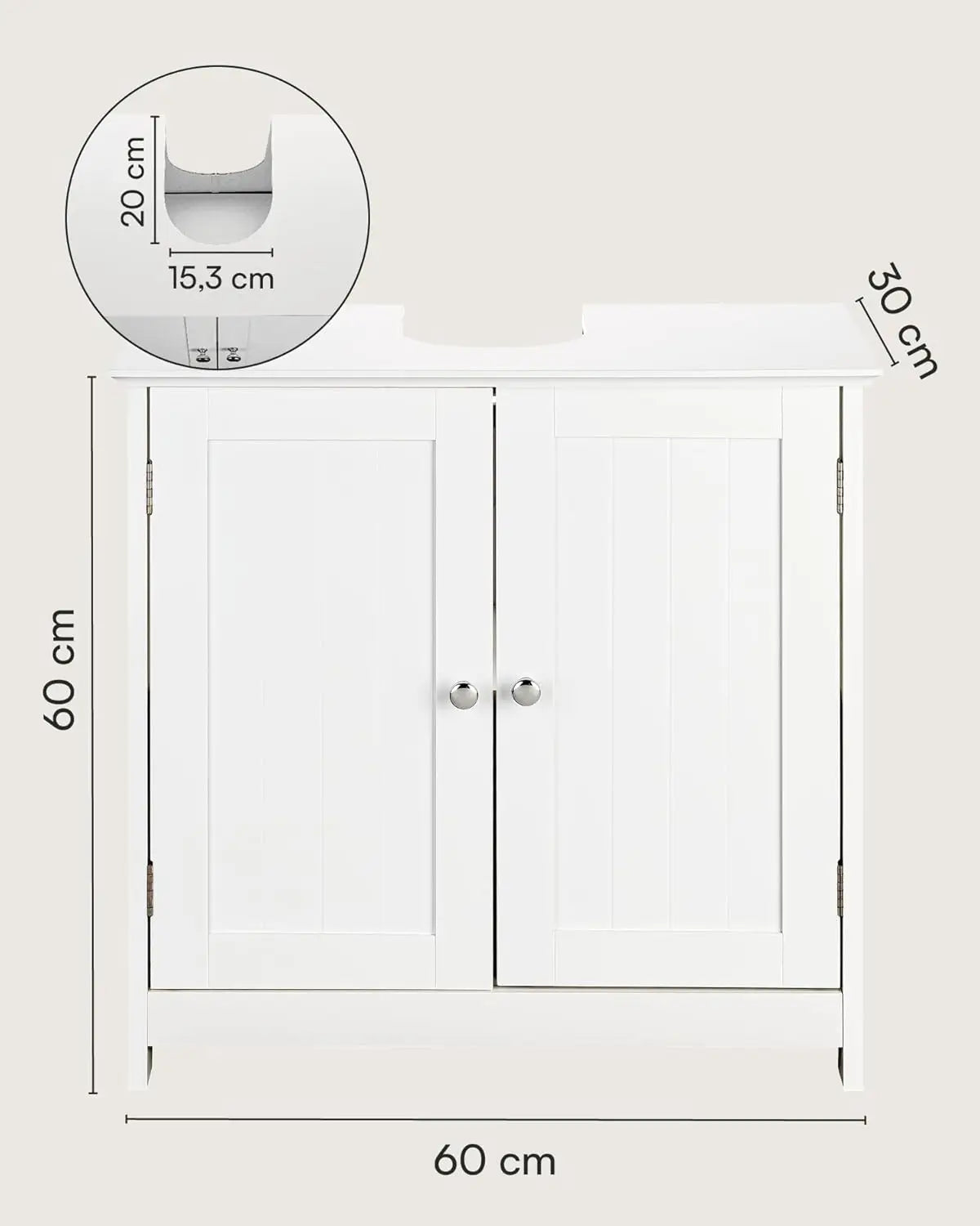 Sink Base Cabinet - Badkamerijdelheid - Opbergkast - Magnetische vergrendeling - Verstelbare plank - MDF-constructie - 60 cm x 60 cm x 30 cm - Wit
