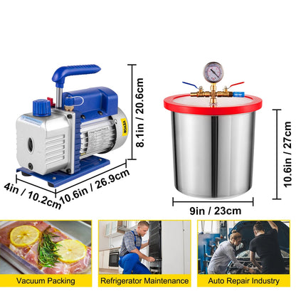 Vacuum Pump - Vacuum Pump Air Conditioner - Vacuum Chamber - Vacuum Chamber with Pump - Refrigeration Equipment - Air Conditioning Pump - 4CFM - 3 Gallons - Auto Maintenance
