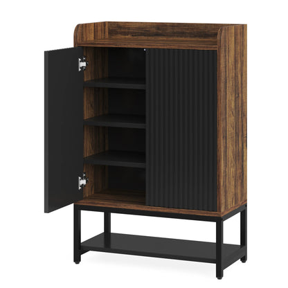 Schoenenkast – Schoenenrek – Schoenenopberger – Schoenenbank – Opbergkast – Hout – 5 Niveaus – Druk-open Deuren – Compact 73x35x105 cm - QUORE