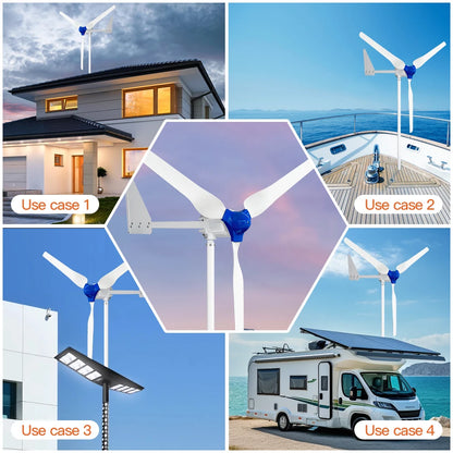 Windturbine - Windmolen - Windturbine Generator - Windenergie - 5000W - 24V - Met Alleen Windturbine - 3 Messen - Stille en Efficiënte Energieoplossing - voor Thuisgebruik - QUORE