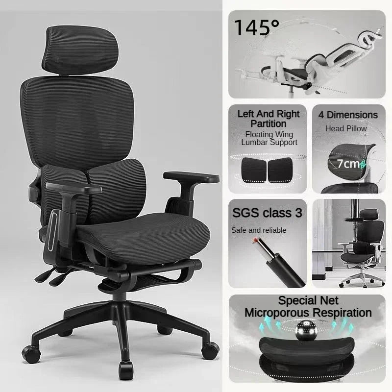 Bureaustoel - Gaming Stoel - Ergonomische Bureaustoelen - Gamestoel - Hoge Rugleuning, Mesh Design & Verstelbare Lendensteun – Zwart Frame/Zwart