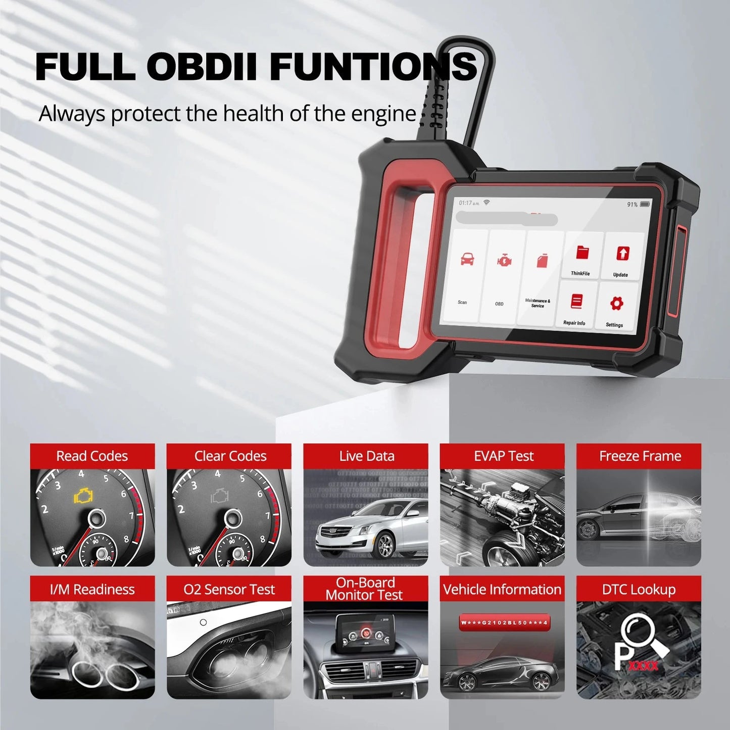 OBD2 Scanner - OBD - Diagnosecomputer - Uitleesapparatuur Auto - Auto Accessoires - Storing Verwijderen - Auto Uitlezen - ABS - SRS - ECM - TCM Systemen - 5" Touchscreen - QUORE