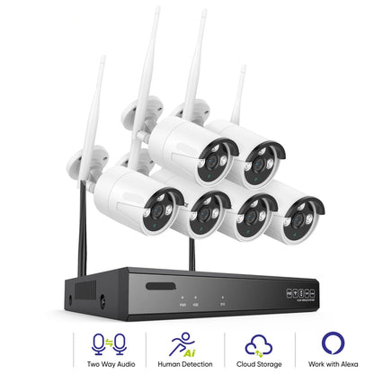Beveiligingscamera Set – Wifi Camera – IP Camera – Draadloze Camera – Surveillance Camera – 6-Delige 5MP Set – Nachtzicht Tot 30 Meter – Twee-Weg Audio