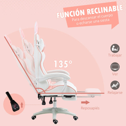Gamingstoel – Gamestoel – Gaming Chair – Game Stoel – Bureaustoel – Verstelbare Hoogte – PU Leer – Draaibaar – Met Voetsteun – Roze