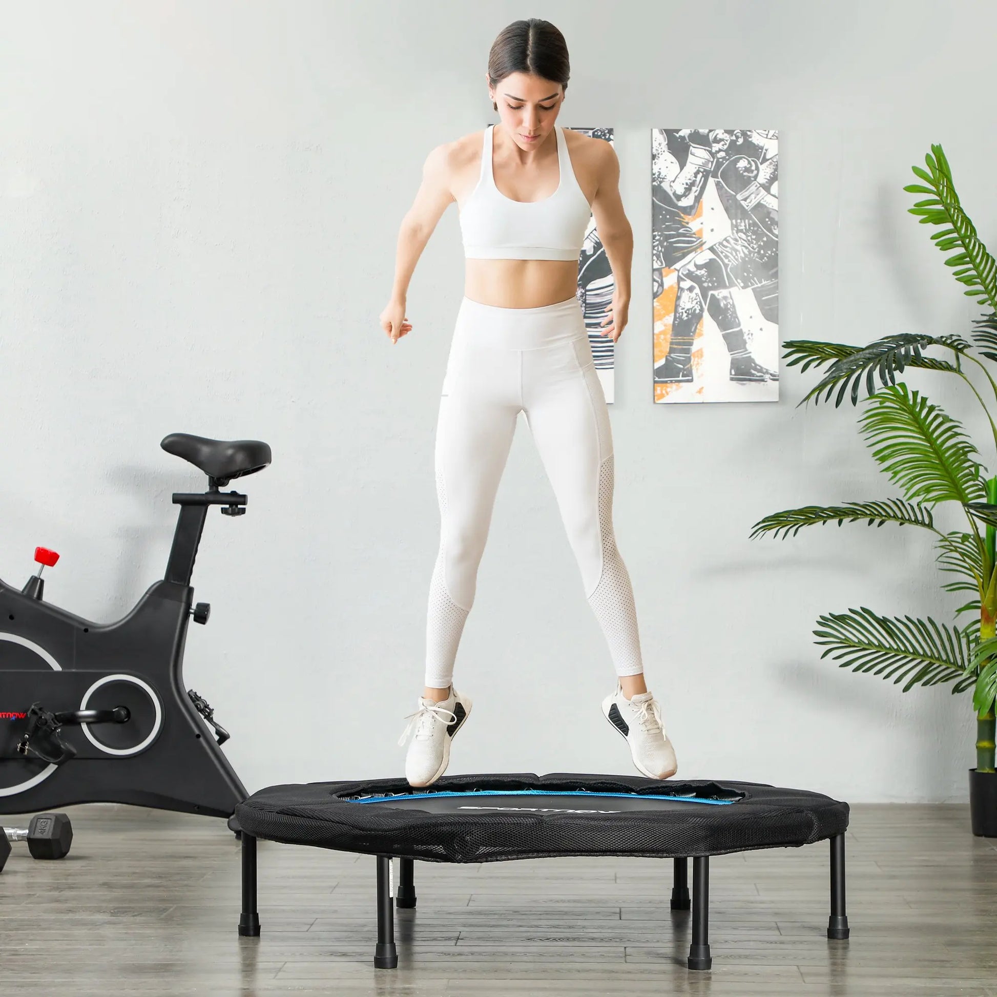 Fitness - Trampoline - Vouwbaar - Steel - Frame - Oefeningen-Buik - Cardio - Training - Ø-102-cm - Veiligheidsmat - Max-100-kg - Rood - QUORE