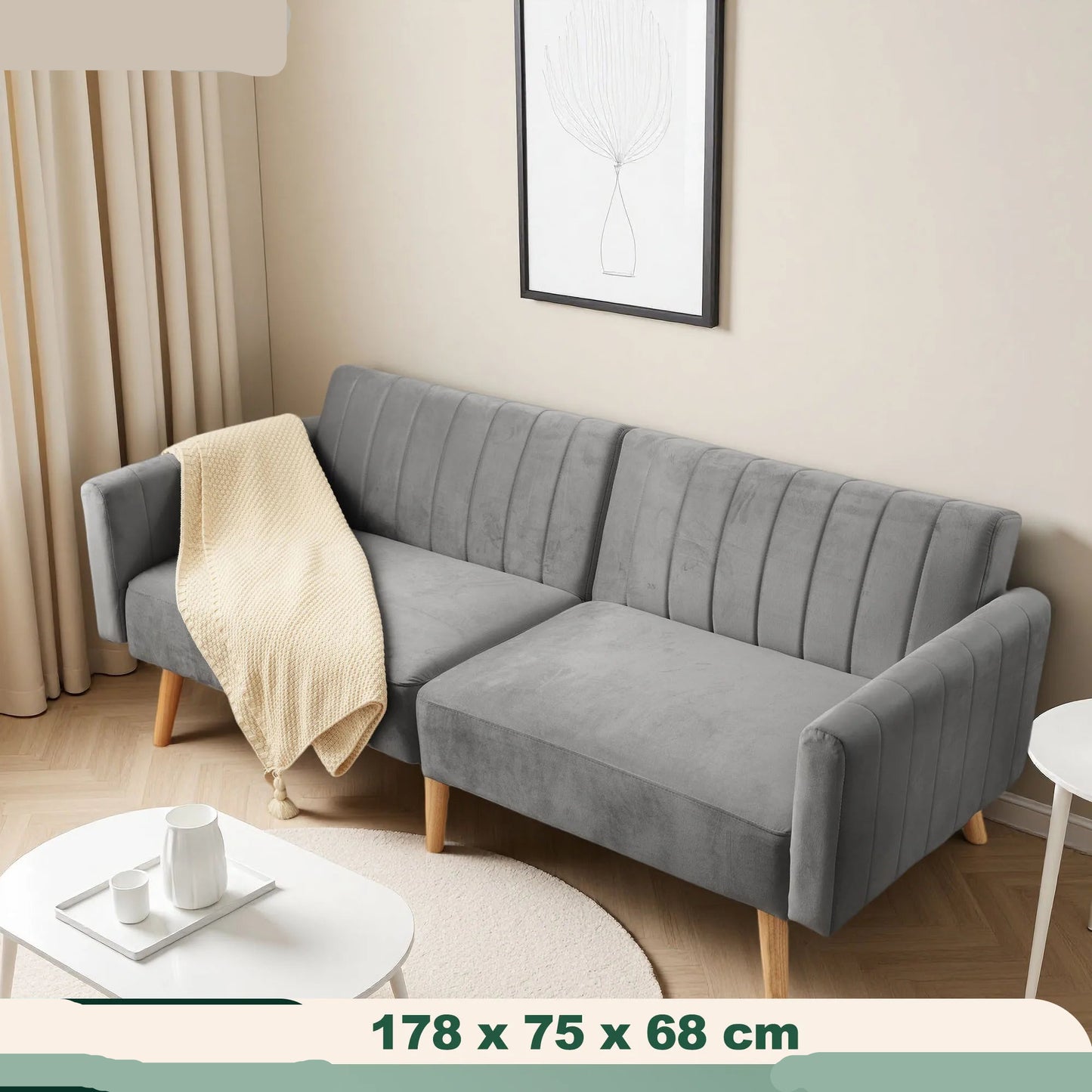 Sofa Bed – Slaapbank – Bankbed – Multifunctionele Sofa – Compact Formaat – Velvet Bekleding – Massief Rubberhout Frame