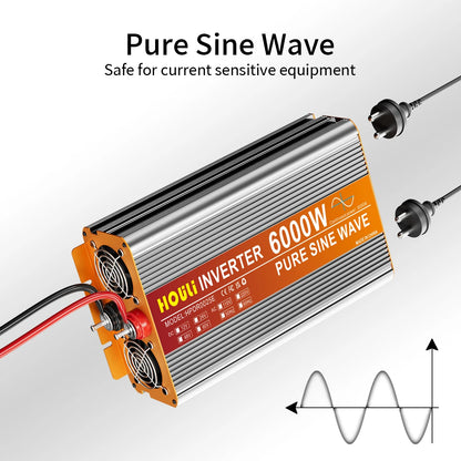 HOULI 3000W-7000W Car Power Inverter 12V/24V to 220V AC Converter with Dual EU Sockets &USB，Ideal for Camping, RV, Emergency Us - QUORE