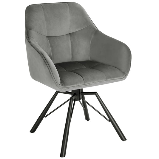 Stoel - Eetkamerstoel - Draaibare Eetkamerstoel - Ergonomisch - Eetkamerstoel met Armleuningen – Comfortabele - Gestoffeerde Keukenstoel – Fluwelen Zitting – 360° Rotatie – Modern Design - 58.5x54.5x82.5cm - Donkergrijs Fluweel - QUORE